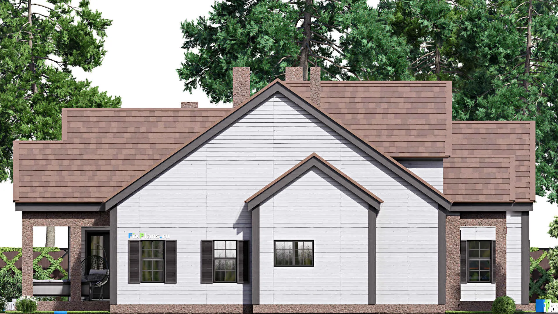F-16928 - Проект дома с мансардой 19 на 20, площадью 340 м² с террасой, гаражом на 2 машины и 5 спальнями