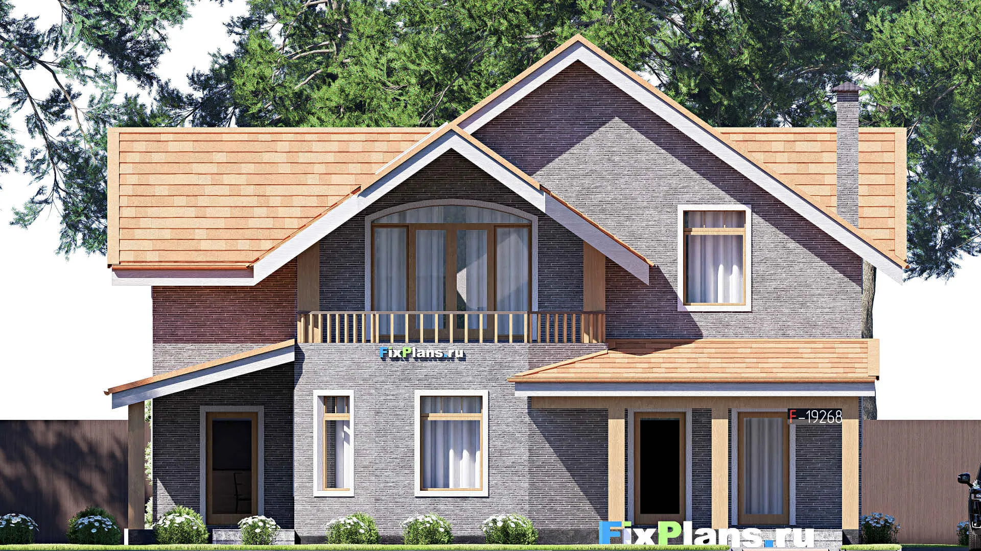 F-19268 - Проект дома с мансардой 13 на 14, площадью 230 м² с террасой, балконом и 3 спальнями