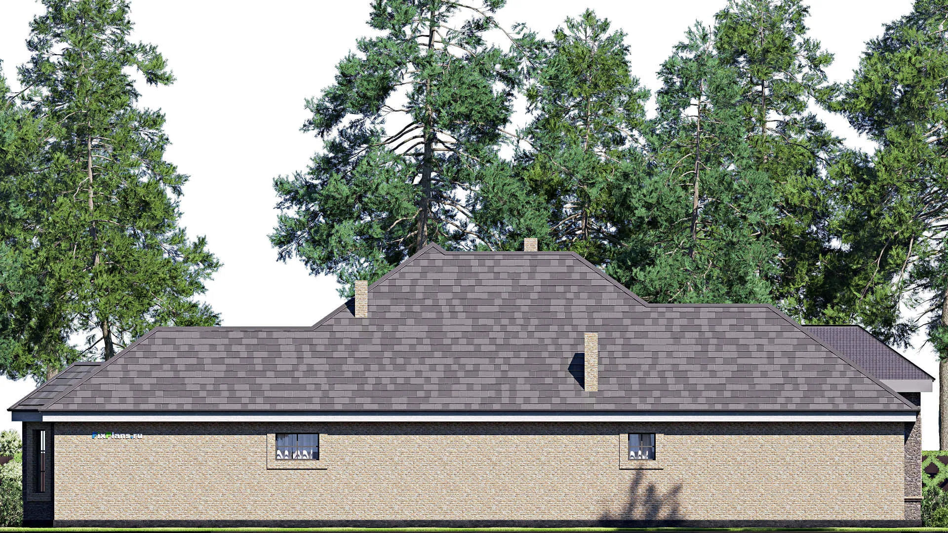 F-17189 - Проект одноэтажного дома 17 на 28, площадью 280 м² с террасой, гаражом на 2 машины и 3 спальнями