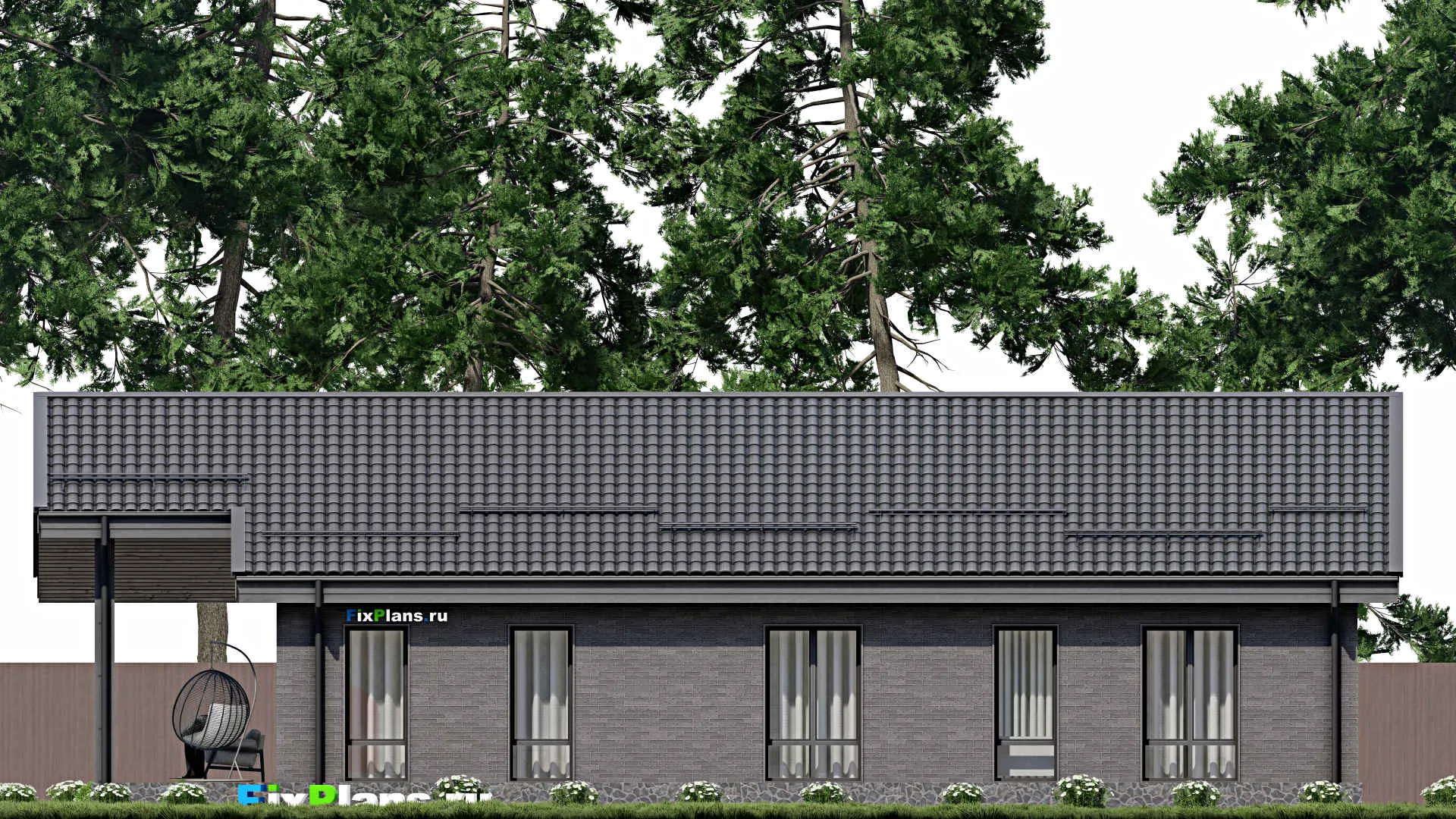 F-2069 - Проект одноэтажного дома 11 на 17, площадью 150 м² с террасой и 3 спальнями