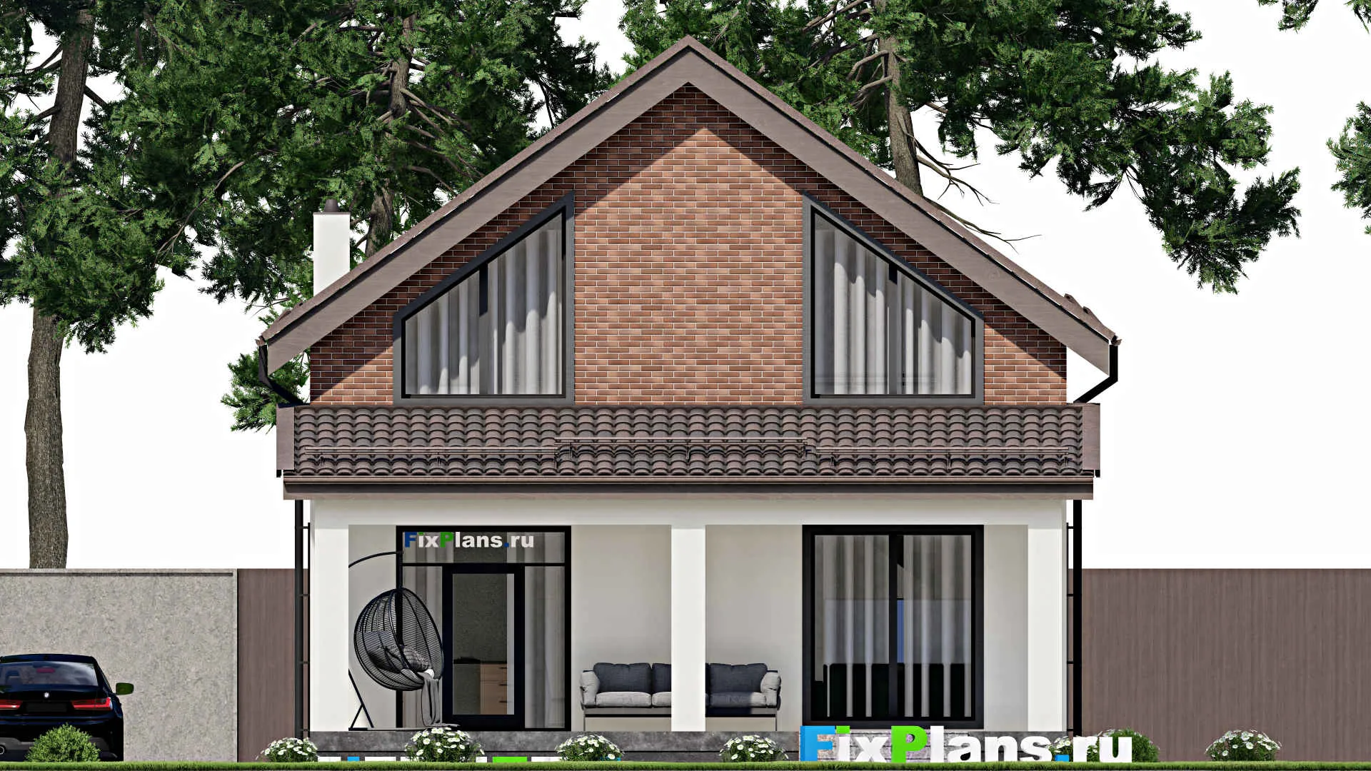 F-4706 - Проект дома с мансардой 9 на 10, площадью 150 м² с террасой, балконом и 3 спальнями