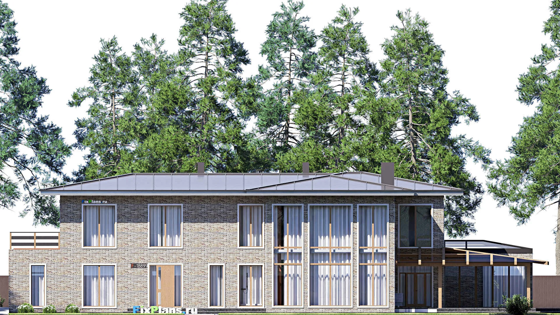 F-18899 - Проект двухэтажного дома 19 на 35, площадью 610 м² с террасой, балконом, гаражом на 2 машины, бассейном и 4 спальнями