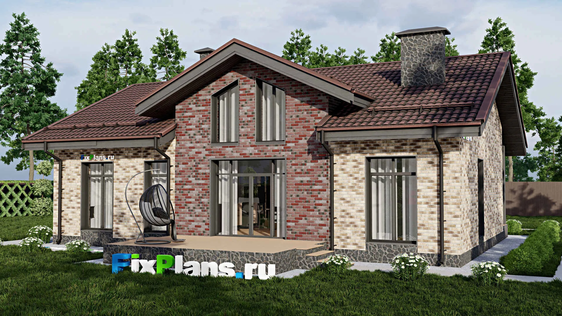 F-2231 - Проект одноэтажного дома 11 на 15, площадью 150 м² с террасой и 3 спальнями