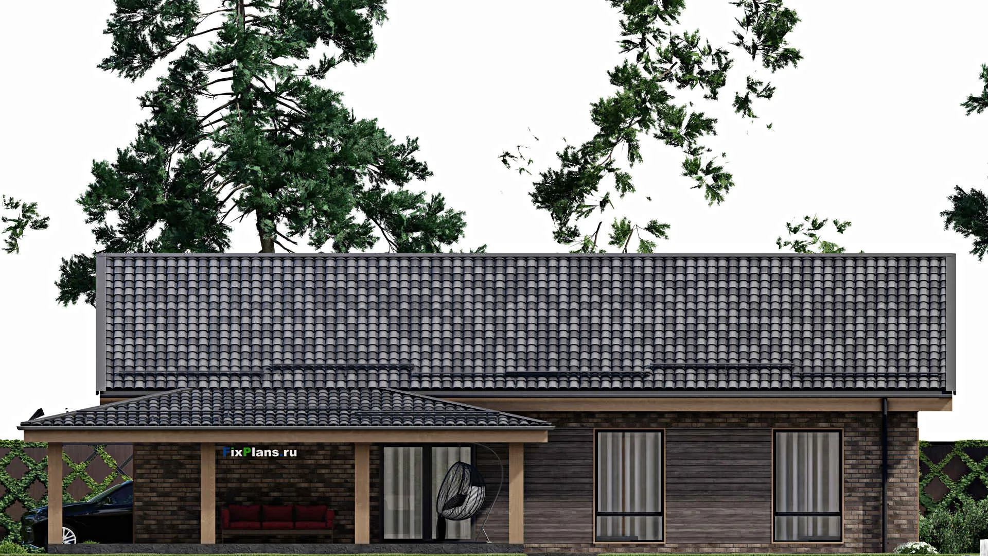 F-5102 - План одноэтажного дома 11 на 17, площадью 180 м² с террасой и 3 спальнями