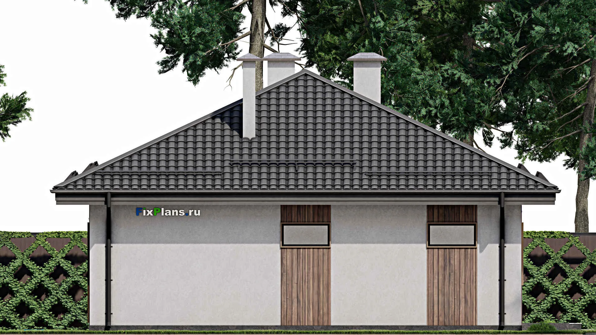 F-3590 - План одноэтажного дома 11 на 16, площадью 130 м² с гаражом на 2 машины и 2 спальнями