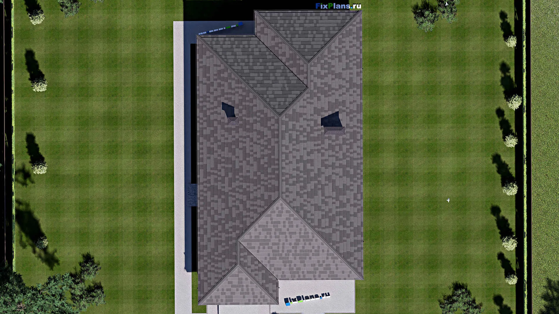 F-13193 - Проект одноэтажного дома 14 на 25, площадью 260 м² с террасой, гаражом на 2 машины и 3 спальнями