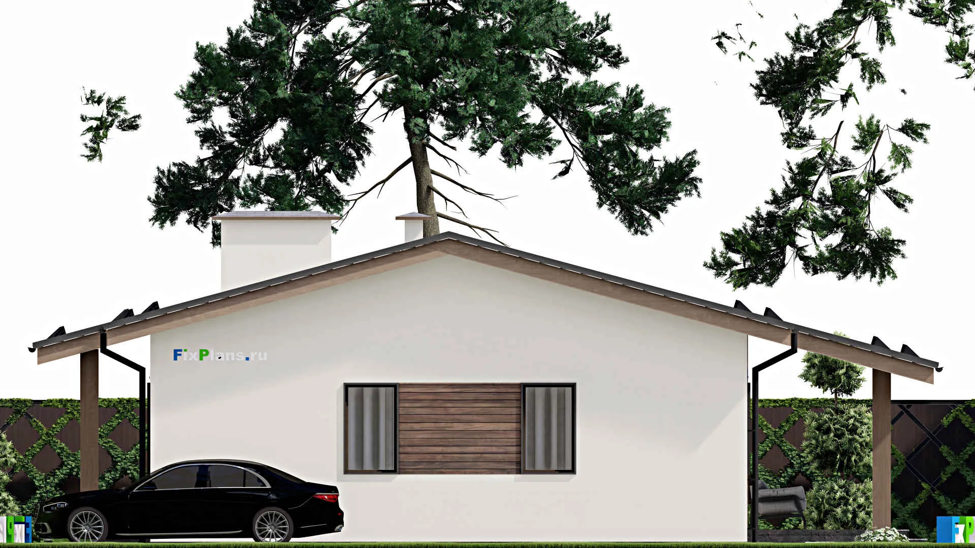 F-4544 - Проект одноэтажного дома 10 на 14, площадью 140 м² с террасой и 3 спальнями