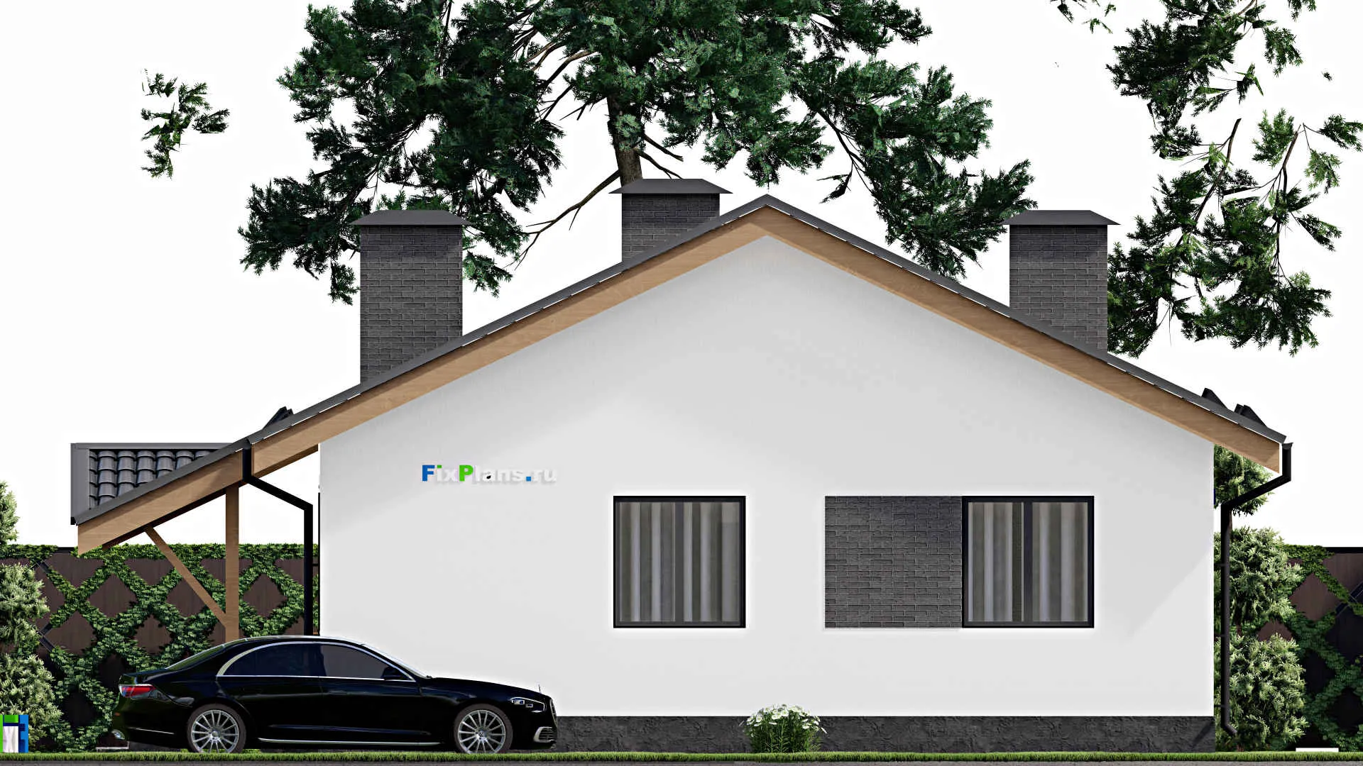 F-4733 - План одноэтажного дома 11 на 11, площадью 90 м² с 2 спальнями