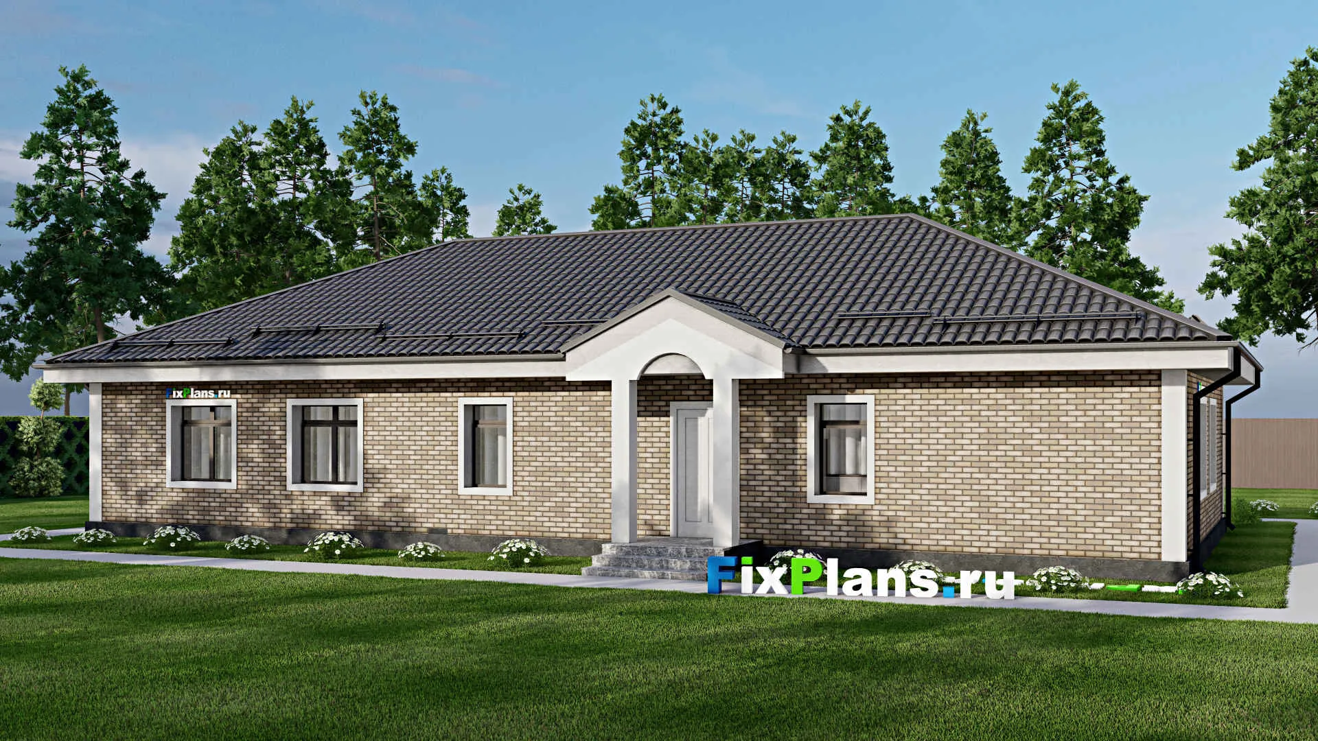 F-5003 - Проект одноэтажного дома 15 на 21, площадью 210 м² с гаражом на 2 машины и 2 спальнями