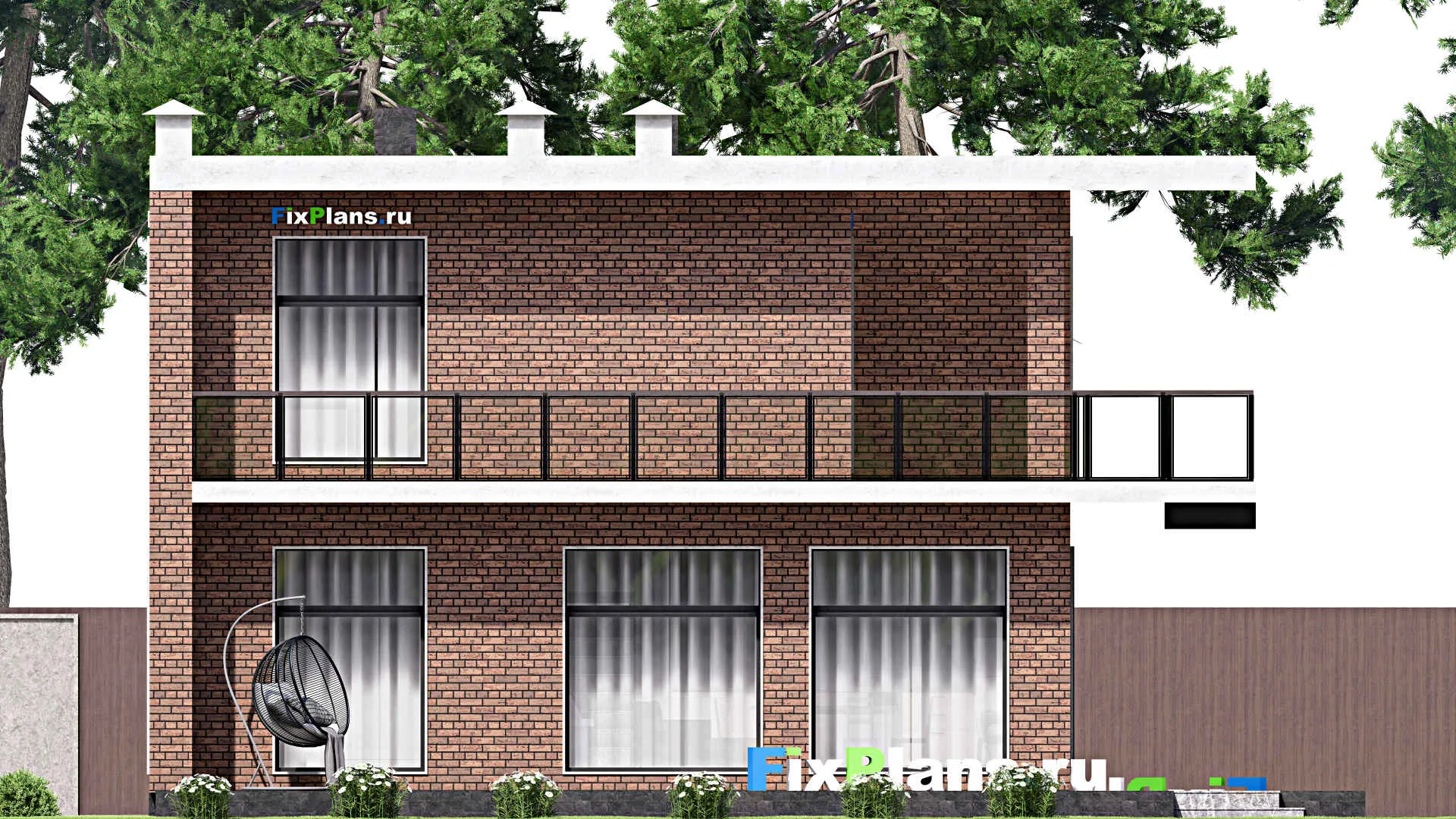 F-14822 - Проект двухэтажного дома 13 на 19, площадью 400 м² с террасой, балконом и 5 спальнями