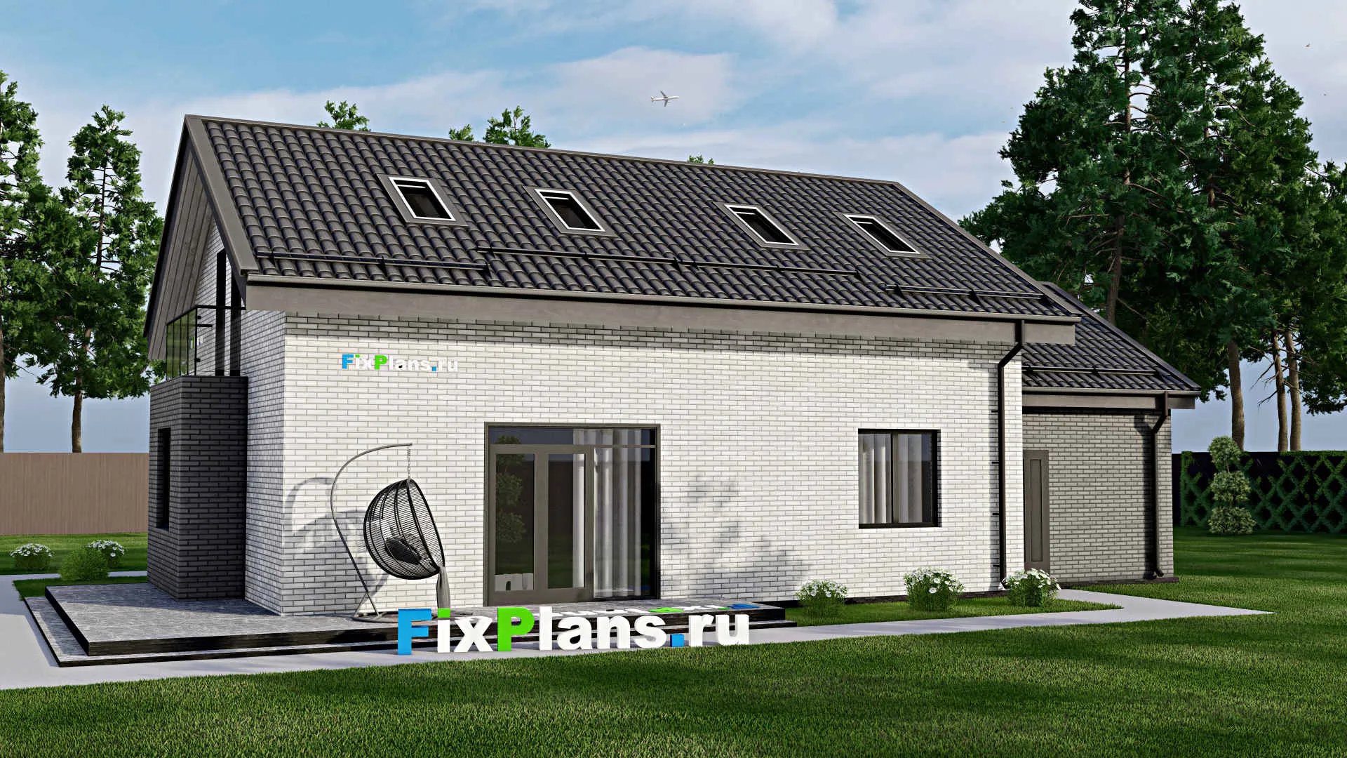 F-2825 - Проект дома с мансардой 9 на 17, площадью 210 м² с террасой, балконом, гаражом на 1 машину и 4 спальнями