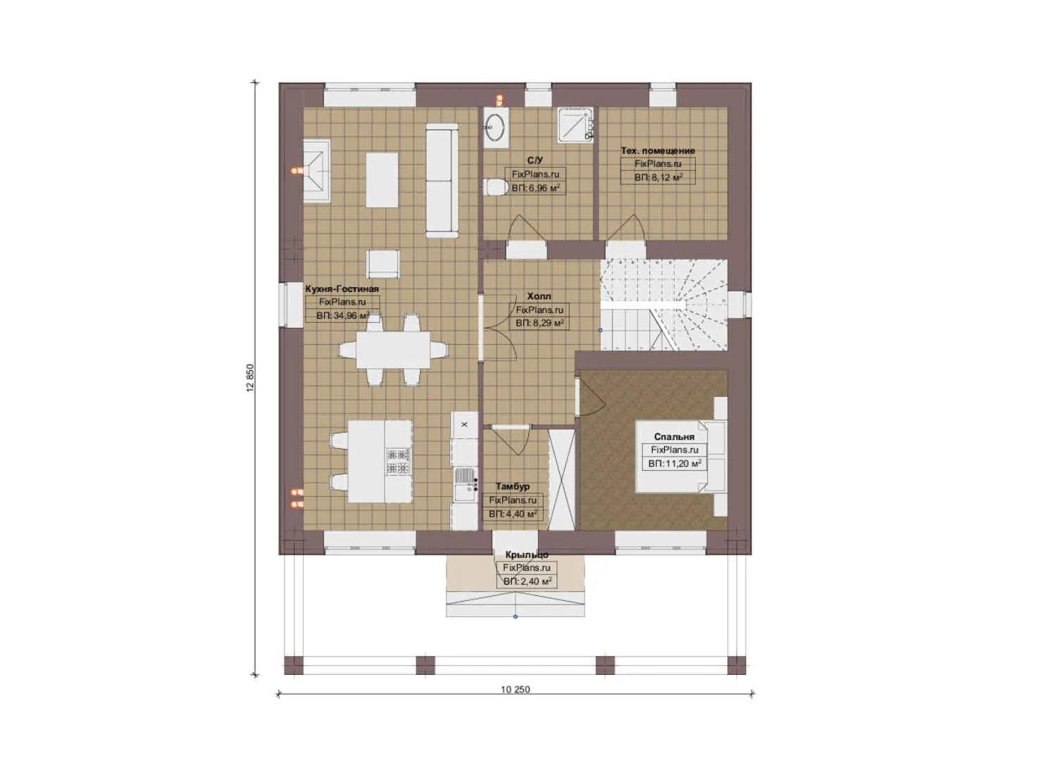 F-19133 - Планы двухэтажного дома 11 на 13, площадью 180 м² с балконом и 5 спальнями