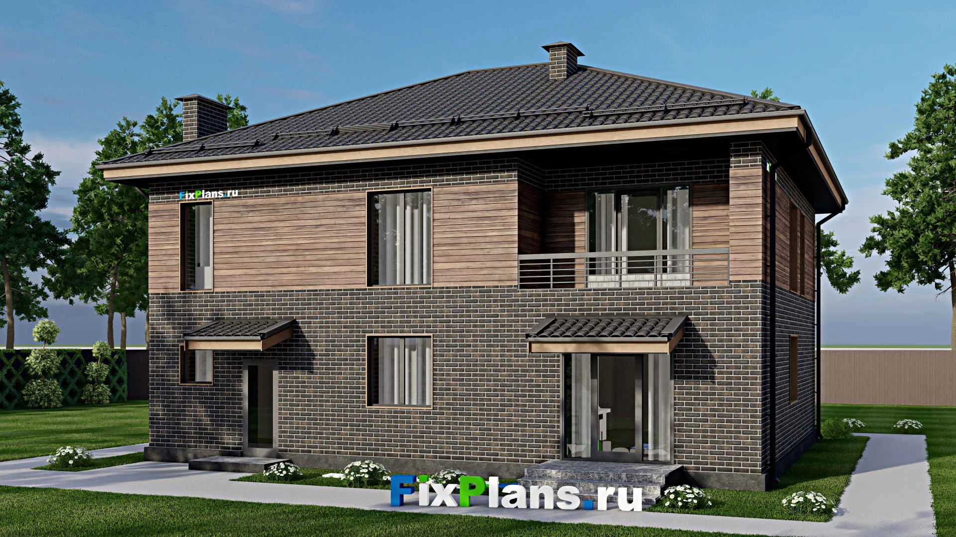 F-4742 - Проект двухэтажного дома 11 на 14, площадью 230 м² с балконом, гаражом на 1 машину и 4 спальнями