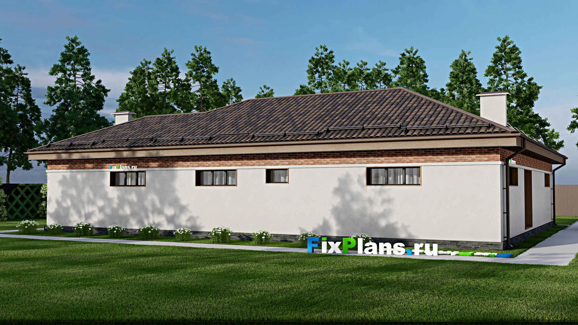 F-8162 - План одноэтажного дома 16 на 21, площадью 190 м² с террасой, баней, бассейном и 2 спальнями