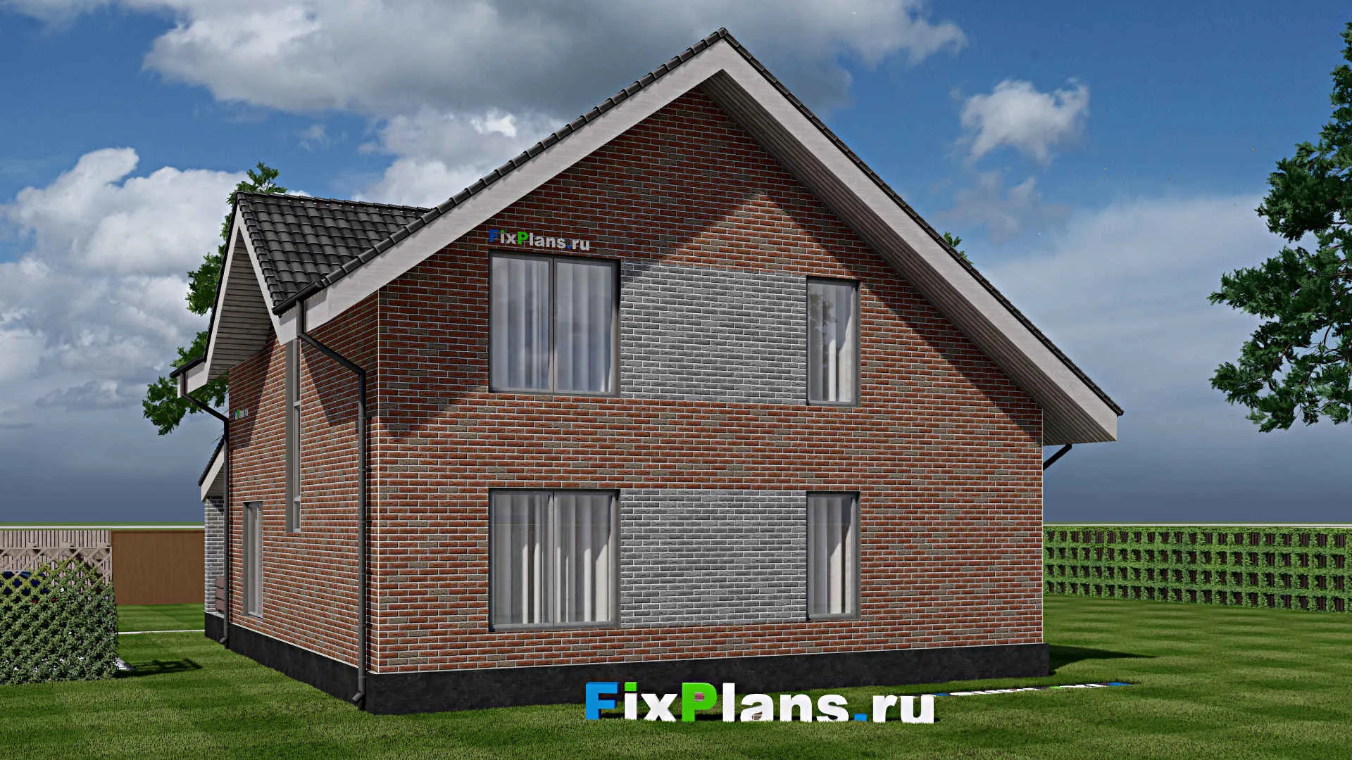 F-1880 - Планы дома с мансардой 12 на 12, площадью 210 м² с террасой и 4 спальнями