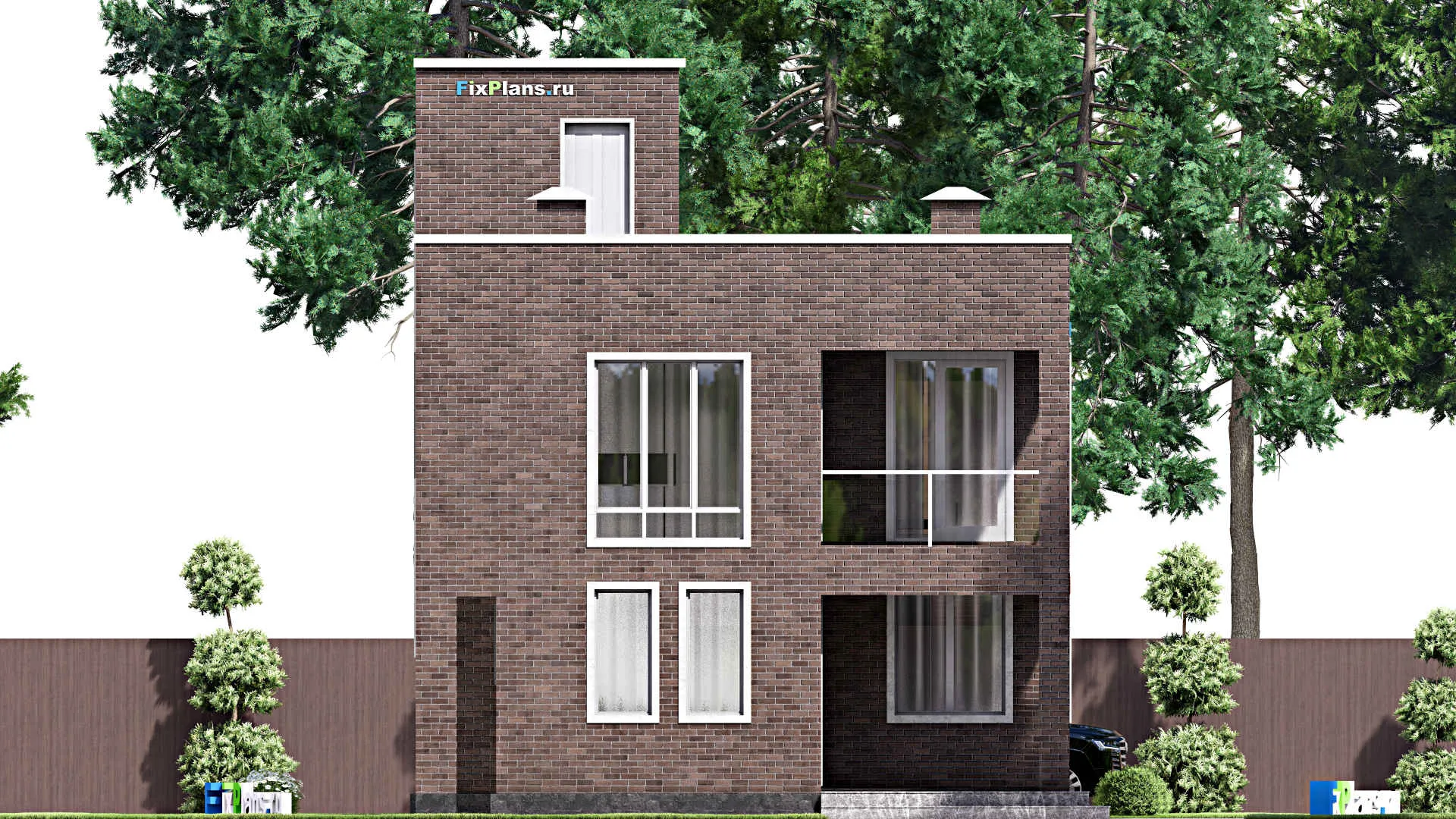 F-13805 - Проект двухэтажного дома 9 на 27, площадью 260 м² с террасой, балконом, баней и 4 спальнями