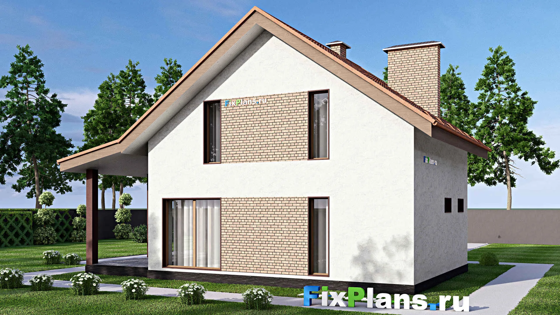 F-12563 - Проект дома с мансардой 10 на 13, площадью 130 м² с террасой и 3 спальнями