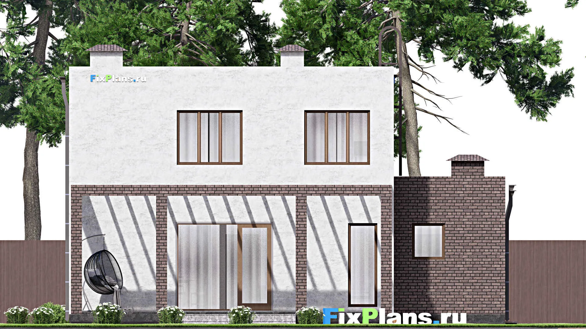 F-13724 - Проект двухэтажного дома 12 на 16, площадью 220 м² с террасой, гаражом на 1 машину и 4 спальнями