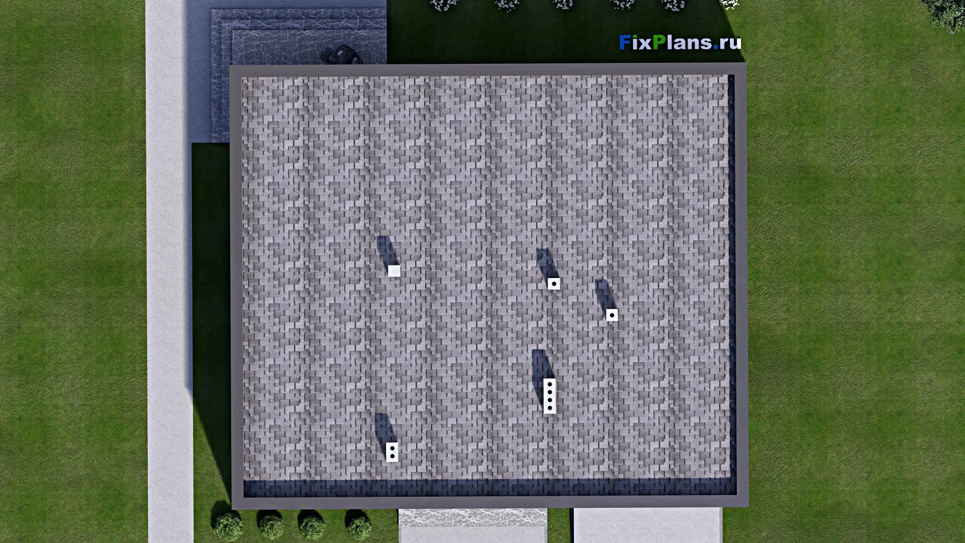 F-16082 - Проект одноэтажного дома 16 на 17, площадью 220 м² с террасой, гаражом на 1 машину и 4 спальнями