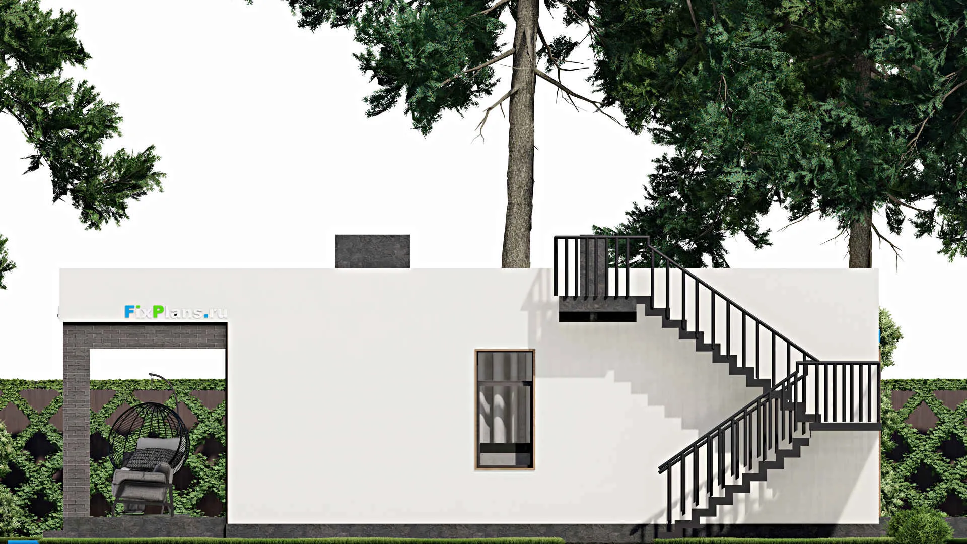 F-5201 - Проект одноэтажного дома 14 на 14, площадью 150 м² с террасой и 3 спальнями