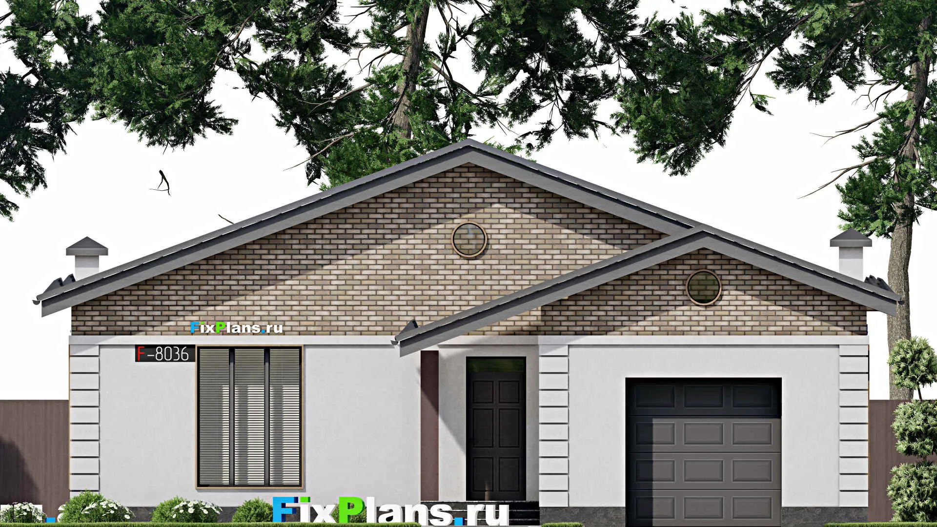 F-8036 - Проект одноэтажного дома 14 на 19, площадью 180 м² с баней, гаражом на 1 машину и 3 спальнями