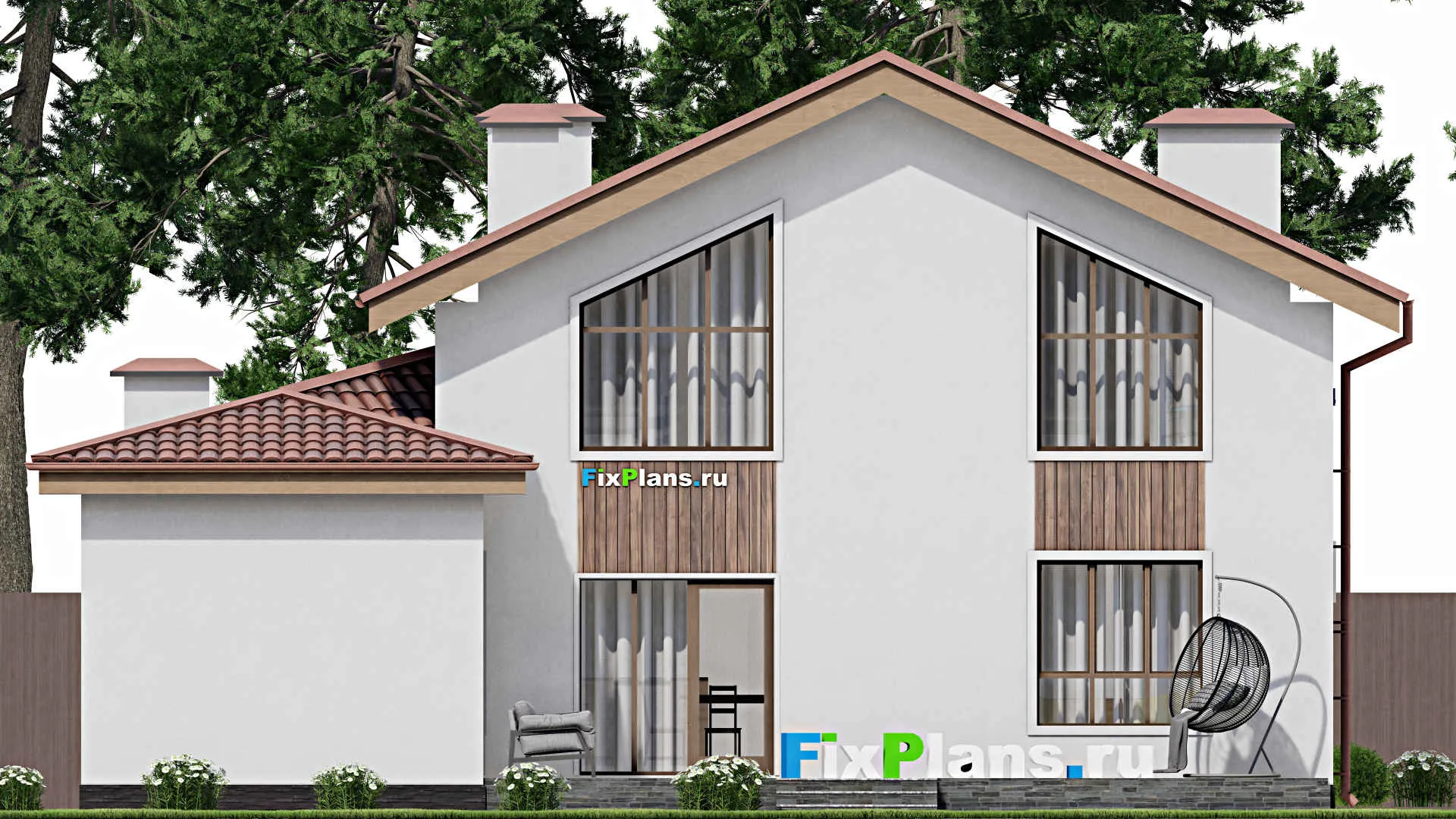 F-10106 - Планы дома с мансардой 14 на 16, площадью 260 м² с террасой, баней и 3 спальнями