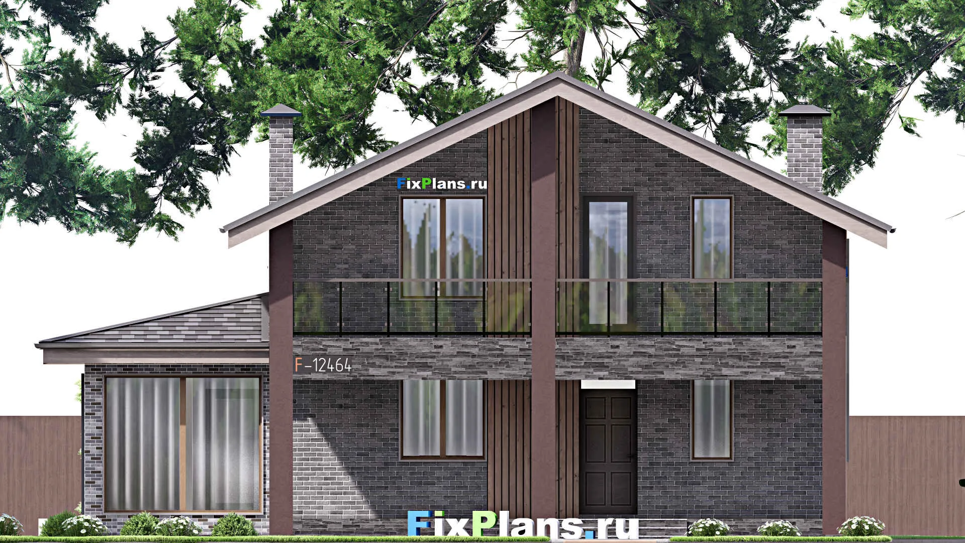 F-12464 - Планы дома с мансардой 12 на 13, площадью 210 м² с балконом, баней и 3 спальнями