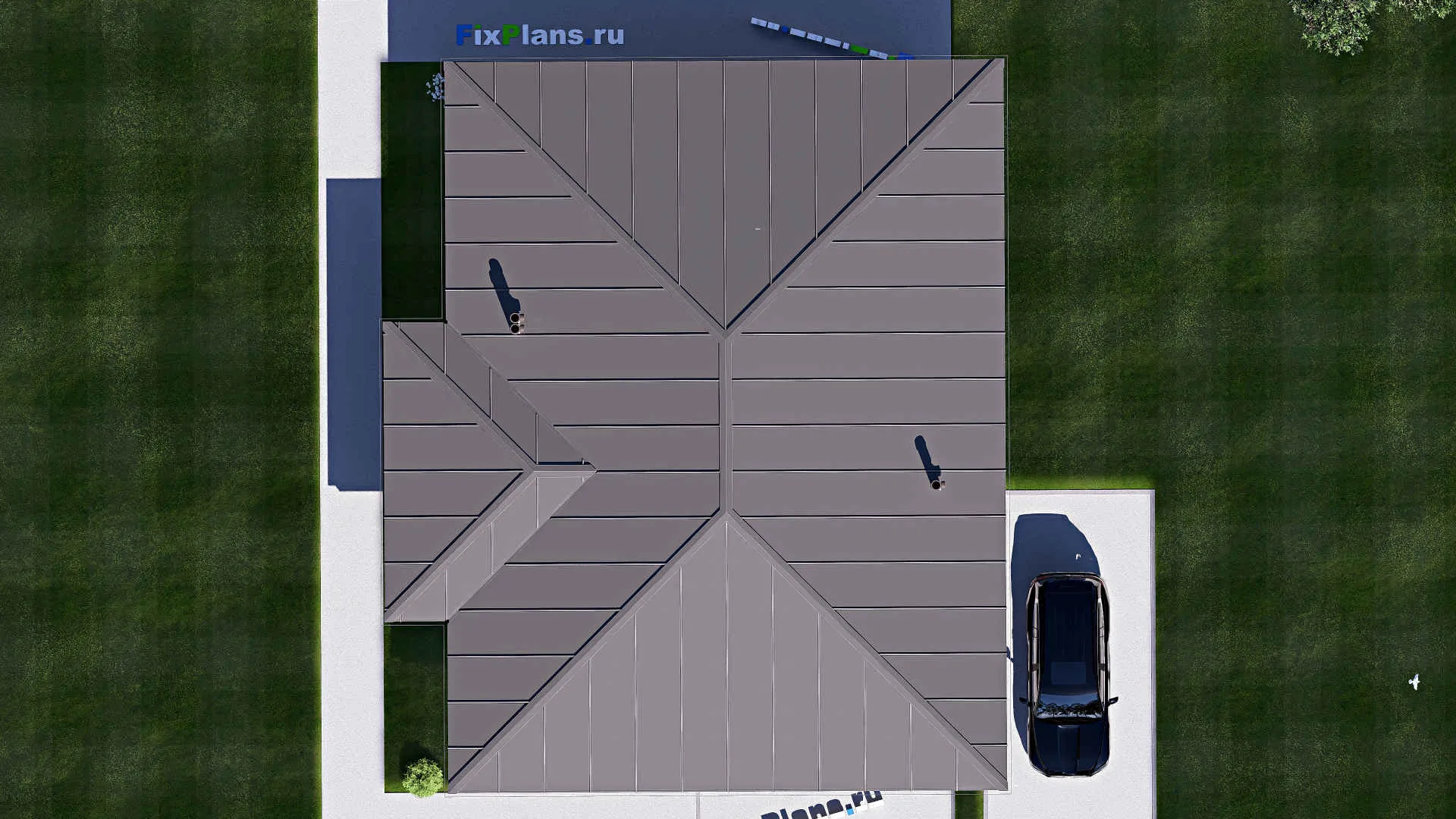 F-19736 - Проект одноэтажного дома 13 на 16, площадью 140 м² с террасой и 3 спальнями