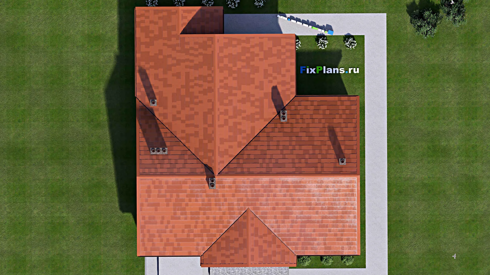 F-16739 - Проект одноэтажного дома 15 на 18, площадью 170 м² с террасой, гаражом на 1 машину и 3 спальнями