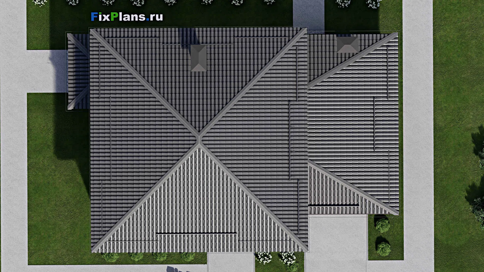 F-2807 - Проект двухэтажного дома 12 на 16, площадью 230 м² с террасой, балконом, гаражом на 1 машину и 6 спальнями