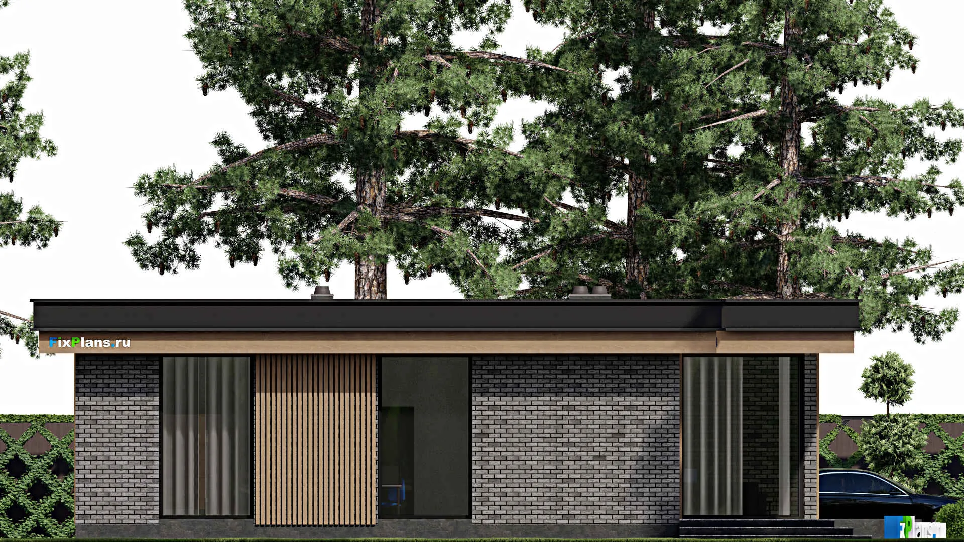 F-2195 - Проект одноэтажного дома 15 на 16, площадью 200 м² с 3 спальнями