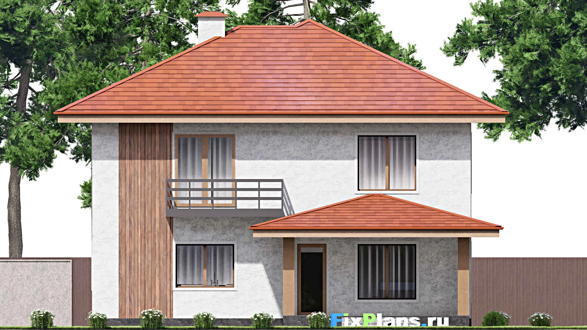 F-13859 - Проект двухэтажного дома 13 на 18, площадью 290 м² с террасой, балконом и 4 спальнями