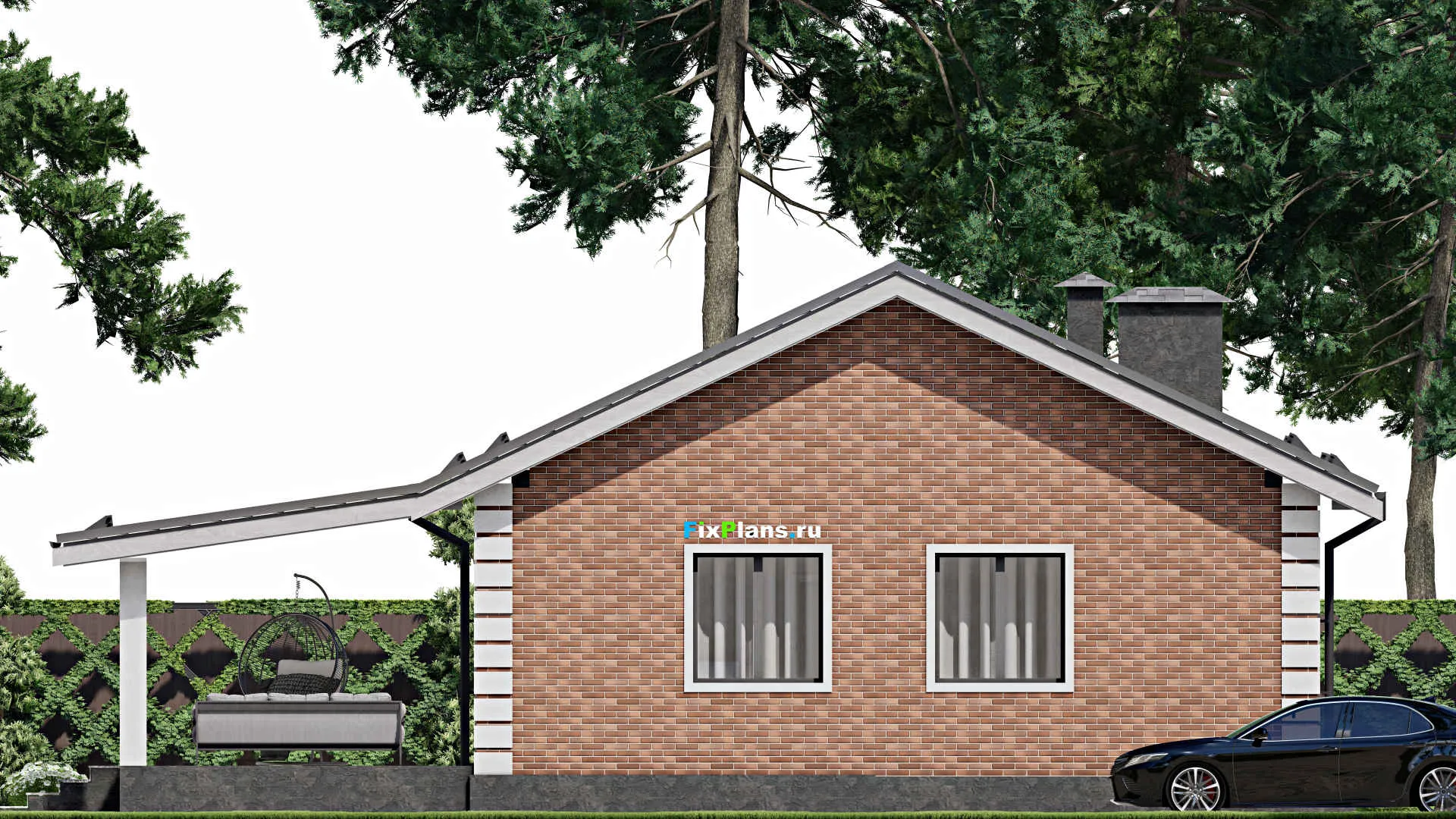 F-4175 - Проект одноэтажного дома 10 на 13, площадью 120 м² с террасой и 3 спальнями