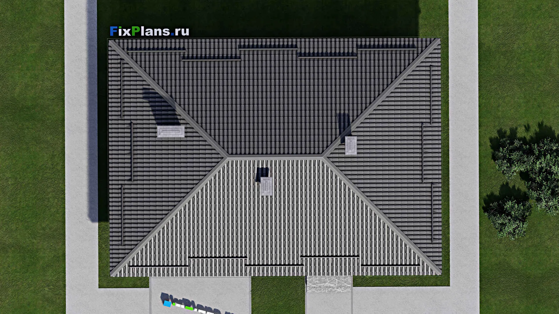 F-3590 - План одноэтажного дома 11 на 16, площадью 130 м² с гаражом на 2 машины и 2 спальнями