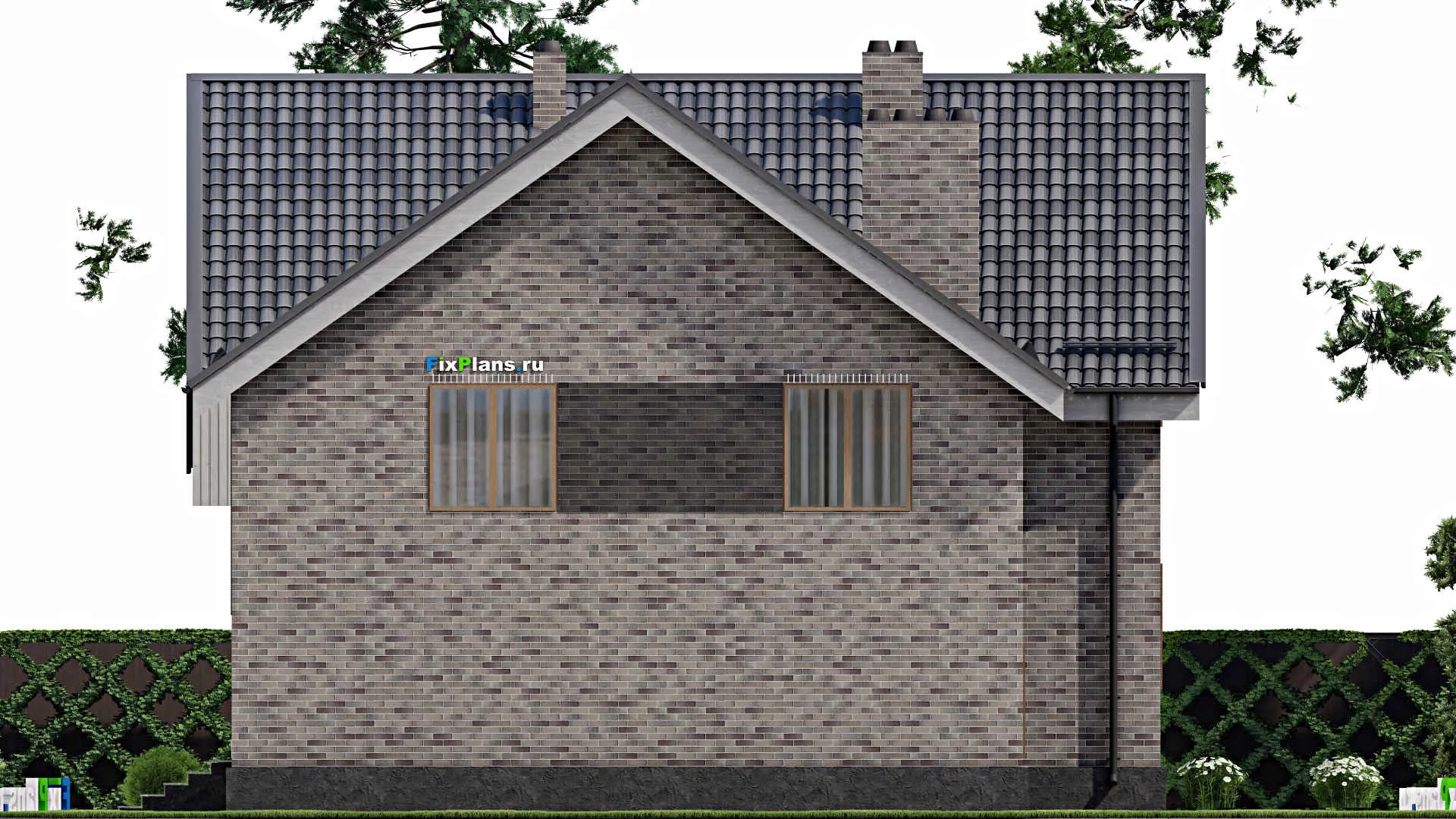 F-2897 - Проект дома с мансардой 13 на 14, площадью 250 м² с террасой, балконом, гаражом на 1 машину и 6 спальнями