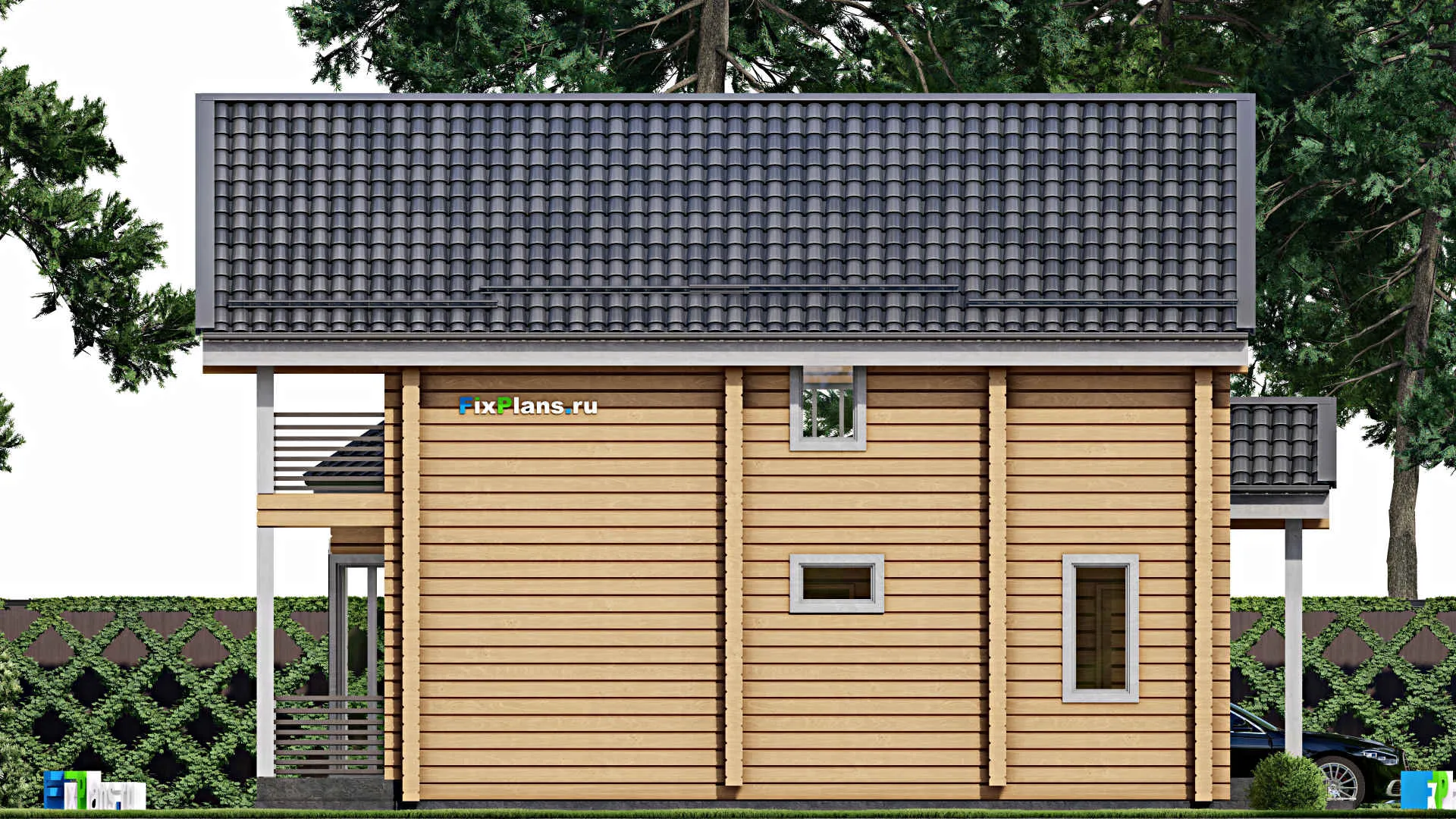 F-10124 - Проект дома с мансардой 9 на 12, площадью 140 м² с террасой, балконом и 4 спальнями