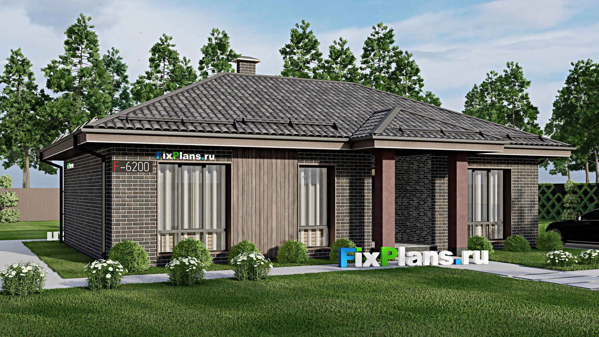 F-6200 - Проект одноэтажного дома 10 на 15, площадью 110 м² с 3 спальнями