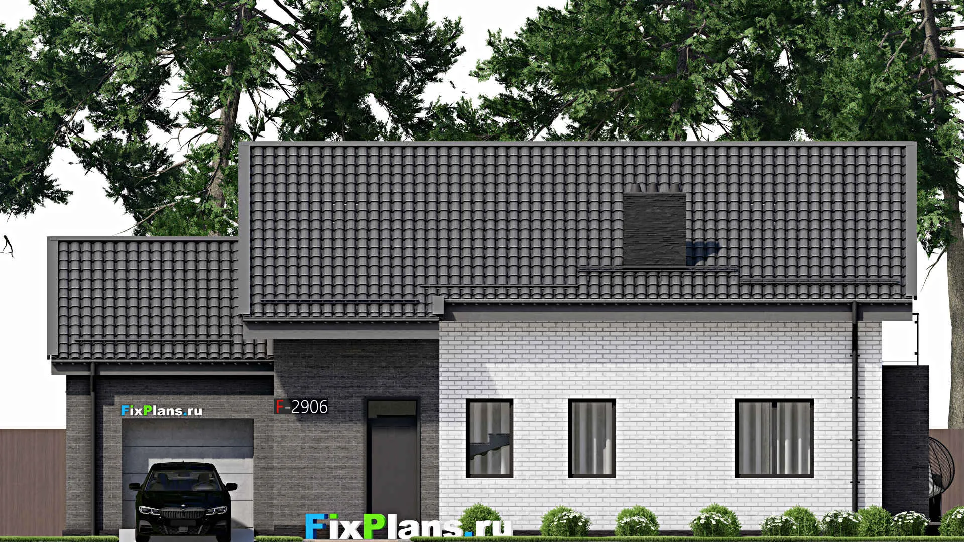 F-2906 - Проект дома с мансардой 9 на 17, площадью 210 м² с террасой, балконом, гаражом на 1 машину и 4 спальнями