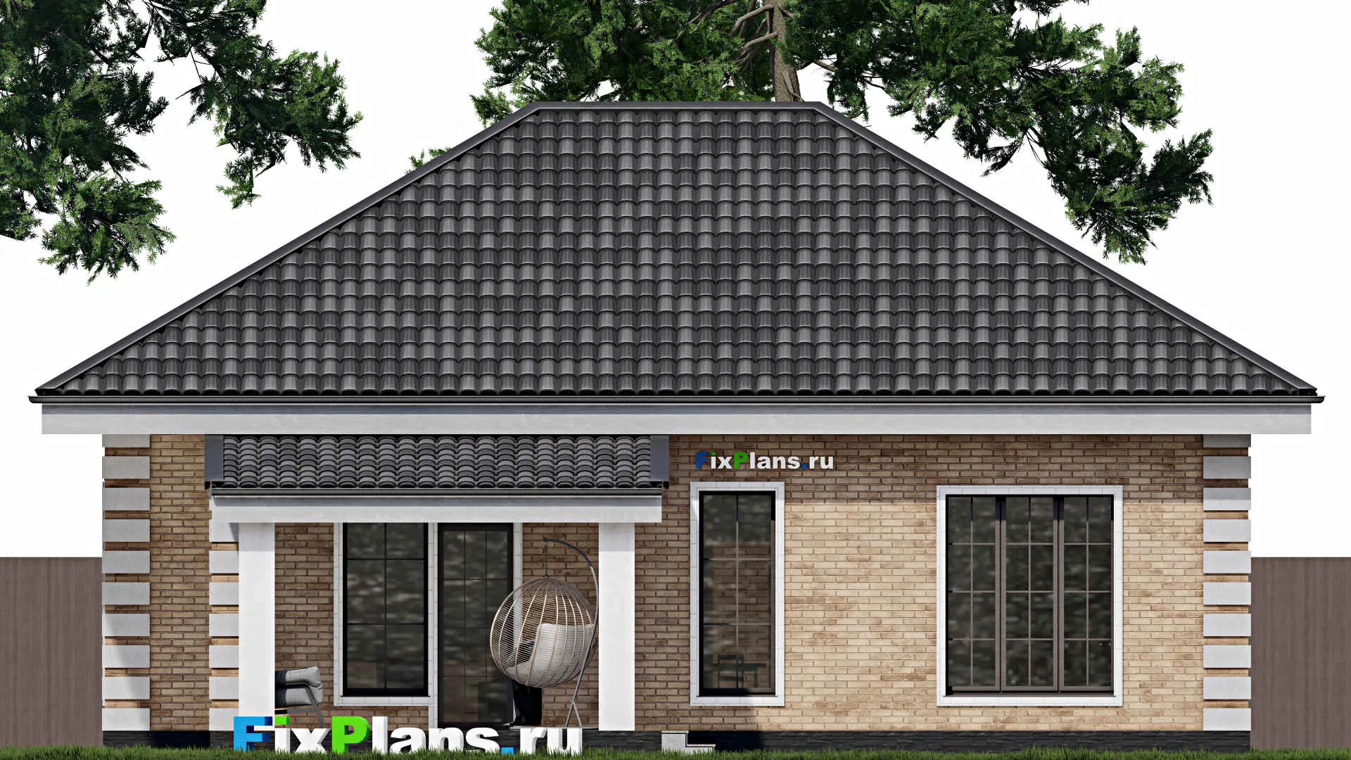 F-0944 - Проект одноэтажного дома 12 на 13, площадью 120 м² с террасой и 3 спальнями