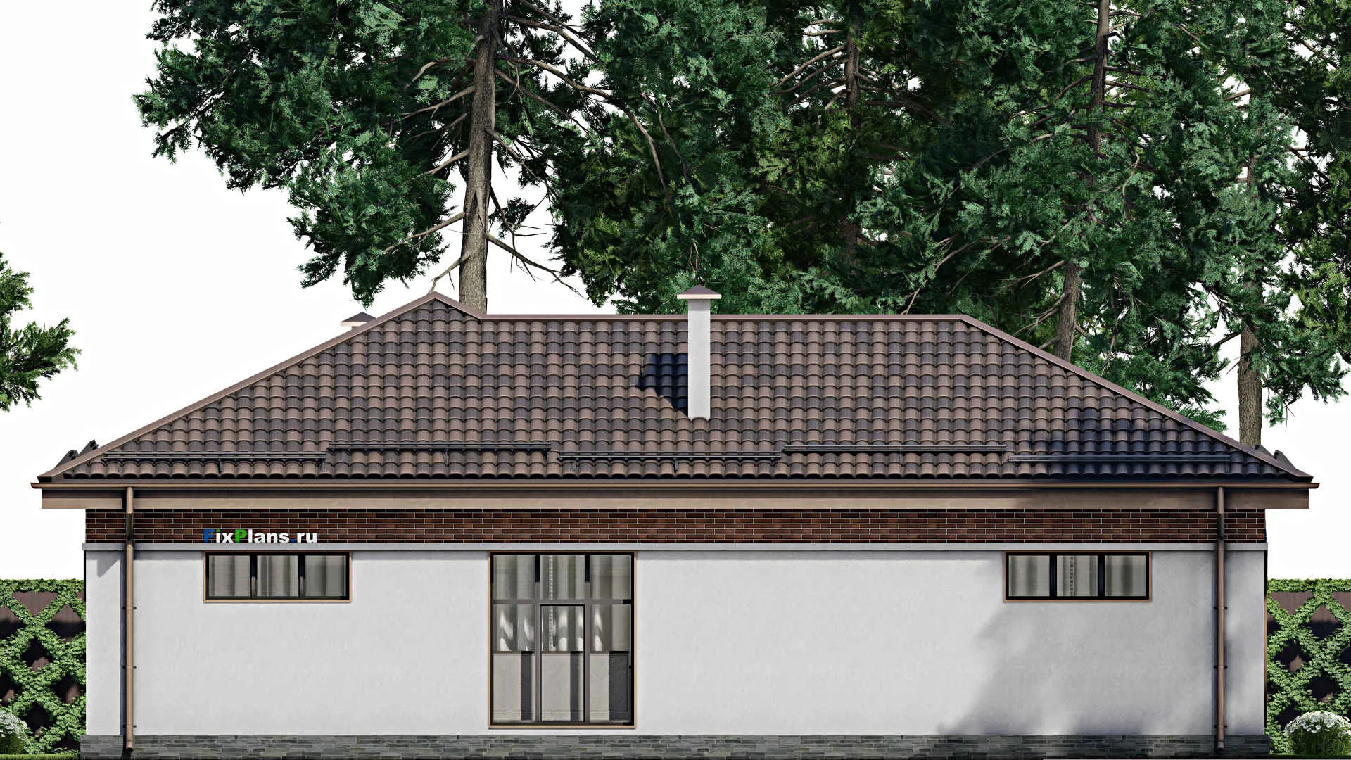 F-8162 - План одноэтажного дома 16 на 21, площадью 190 м² с террасой, баней, бассейном и 2 спальнями