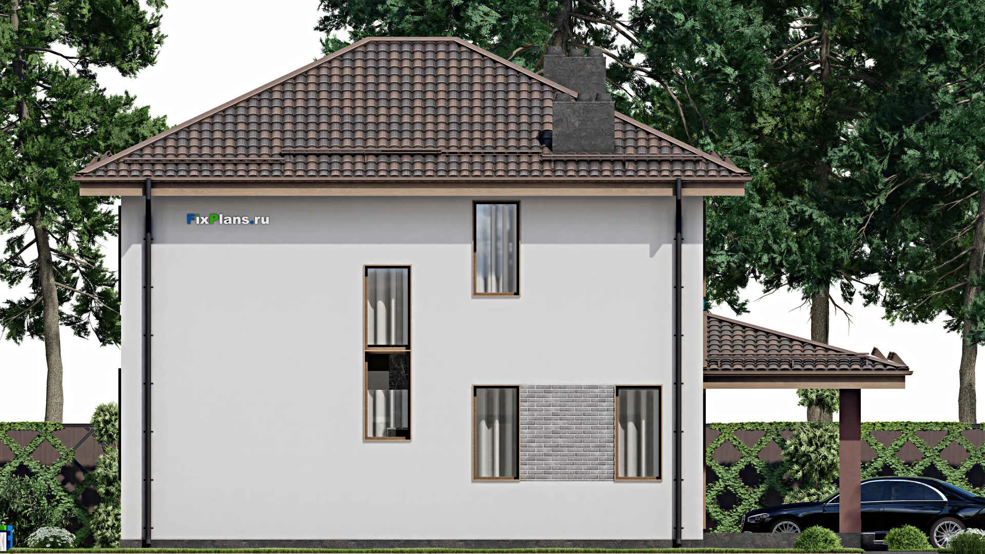 F-7325 - Планы двухэтажного дома 14 на 14, площадью 200 м² с террасой и 4 спальнями