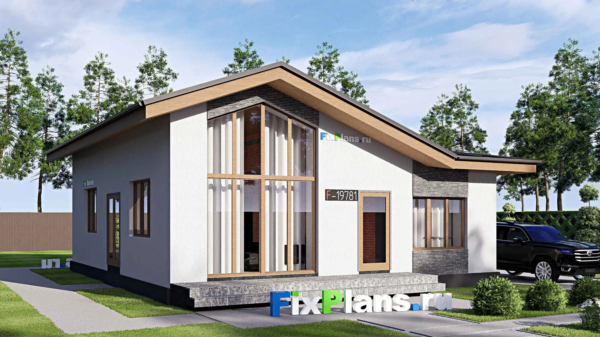 F-19781 - Проект одноэтажного дома 11 на 13, площадью 100 м² с 1 спальнями