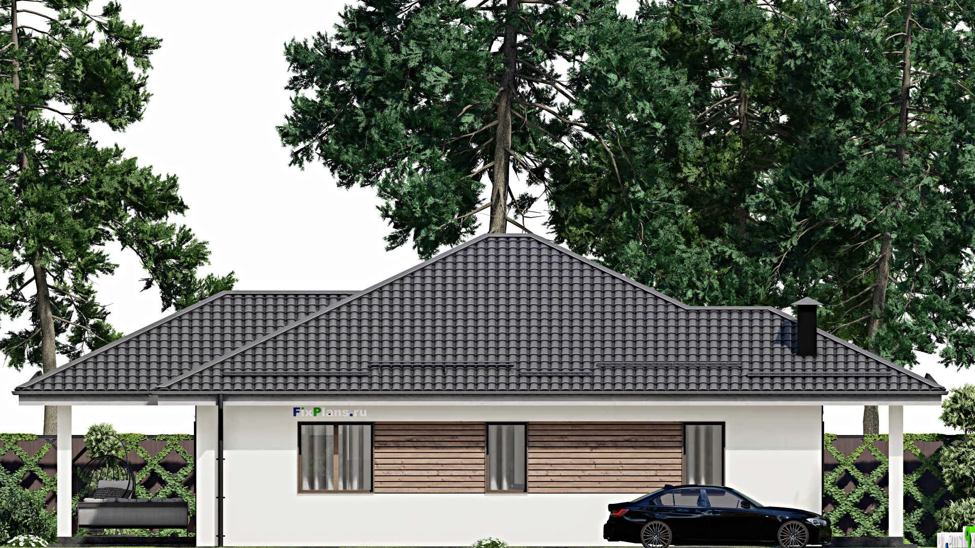 F-4355 - План одноэтажного дома 13 на 14, площадью 160 м² с террасой и 3 спальнями